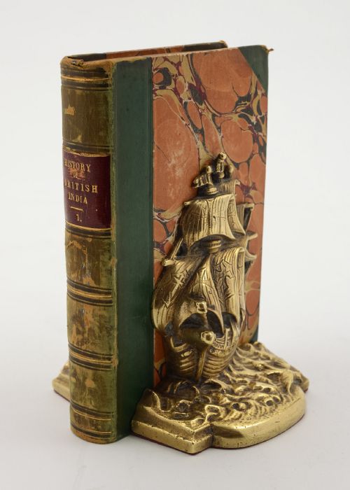 Unusual Pair Cast Brass Elizabethan Galleon Bookends
