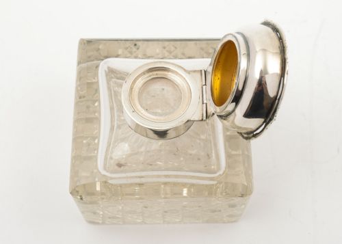 Good Large Edwardian Silver Topped Ink Pot - Birmingham 1905