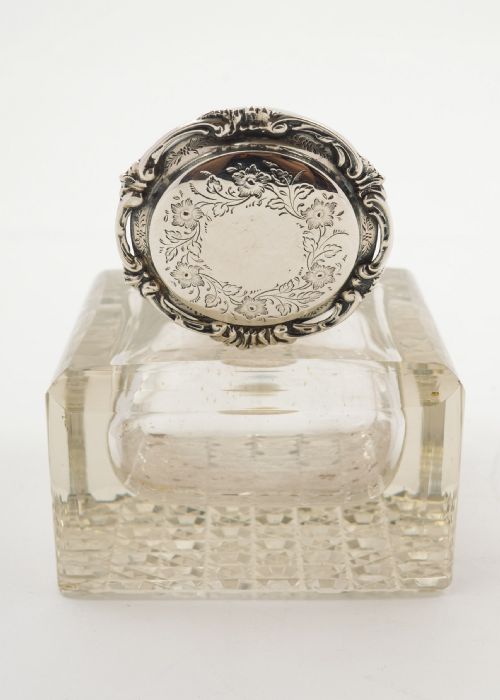 Good Large Edwardian Silver Topped Ink Pot - Birmingham 1905