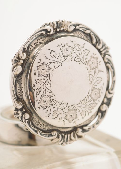 Good Large Edwardian Silver Topped Ink Pot - Birmingham 1905