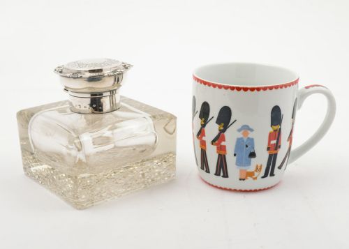 Good Large Edwardian Silver Topped Ink Pot - Birmingham 1905