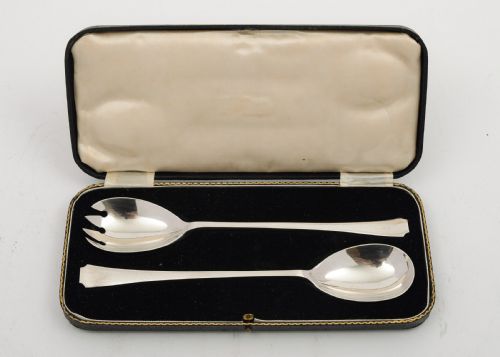 Nice Art Deco Silver Salad Servers - Sheffield 1935