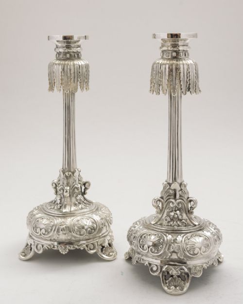 Gorgeous Pair Silver Plated Candle Sticks - circa 1870