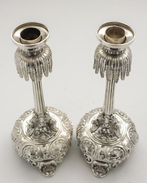 Gorgeous Pair Silver Plated Candle Sticks - circa 1870