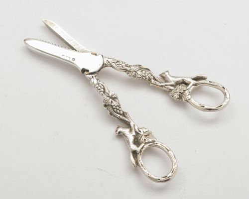 Pretty Pair of Solid Silver Grape Scissors - Sheffield 1959