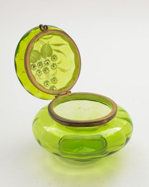 Lovely Green Glass French Trinket Box - circa 1900