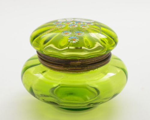 Lovely Green Glass French Trinket Box - circa 1900