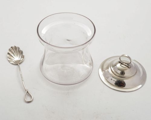 Nice Silver Topped Jam Pot & Spoon - London 1920