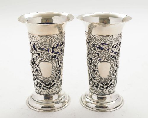Gorgeous Pair Victorian Silver Posey Vases - London 1899