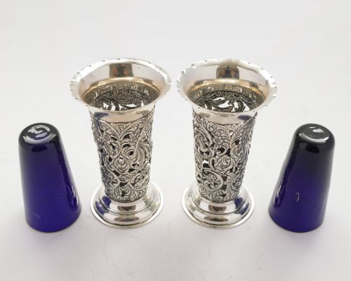 Gorgeous Pair Victorian Silver Posey Vases - London 1899