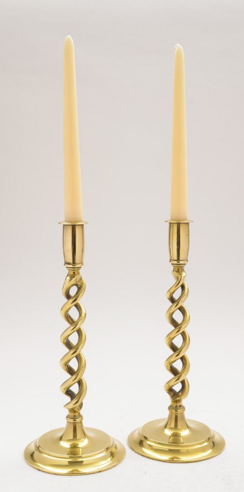 Lovely Pair of Brass Open Twist Candlesticks - circa 1920