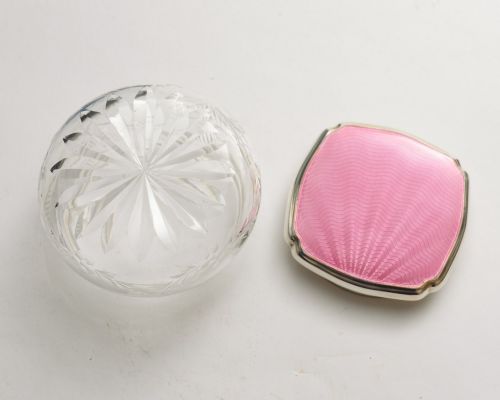 Pretty Art Deco Silver Enamelled Topped Jar - Birmingham 1935