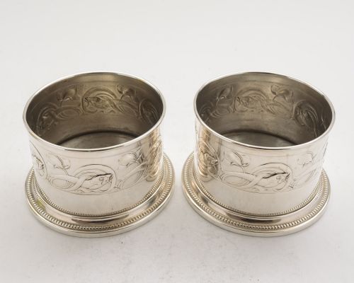 Unusual Pair Silver Plated WMF Bottle Coasters - circa 1930