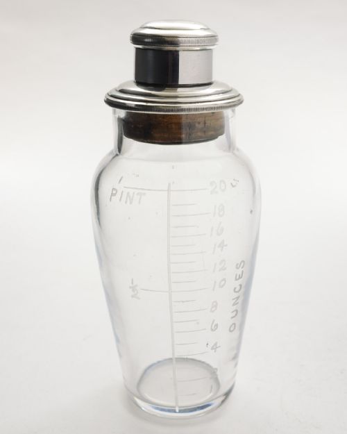 Unusual Glass & Silver Plate Cocktail Shaker - 1928