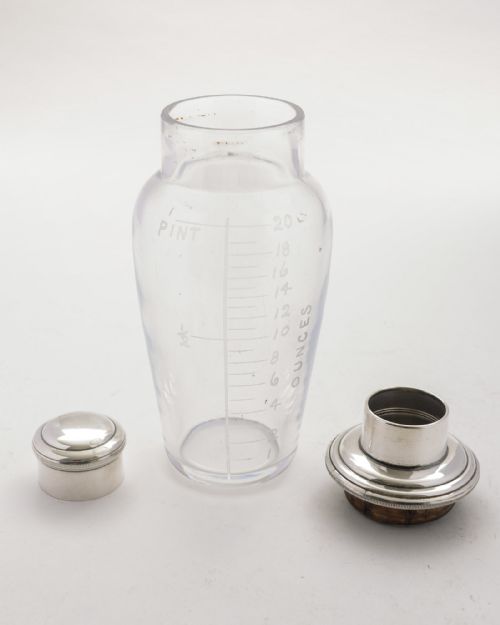 Unusual Glass & Silver Plate Cocktail Shaker - 1928