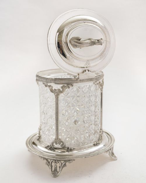 Gorgeous Victorian Glass and silver plated Biscuit Box- circa 1880