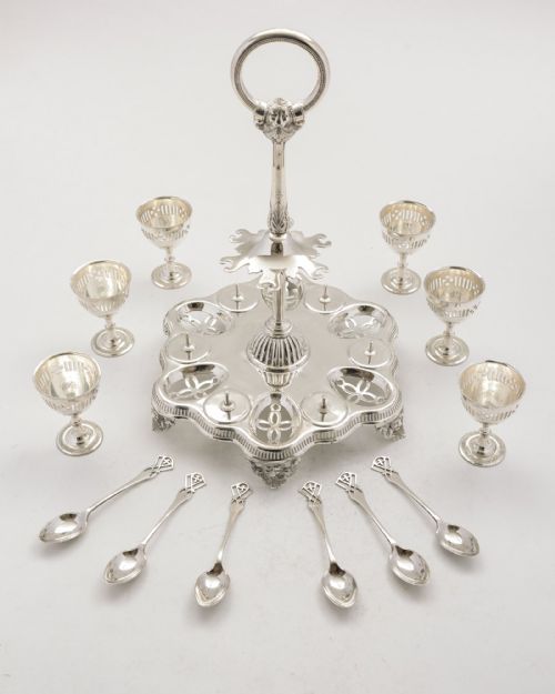 Gorgeous Victorian Silver Plated 6 piece Egg Cruet - 1868