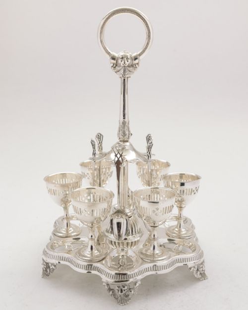 Gorgeous Victorian Silver Plated 6 piece Egg Cruet - 1868