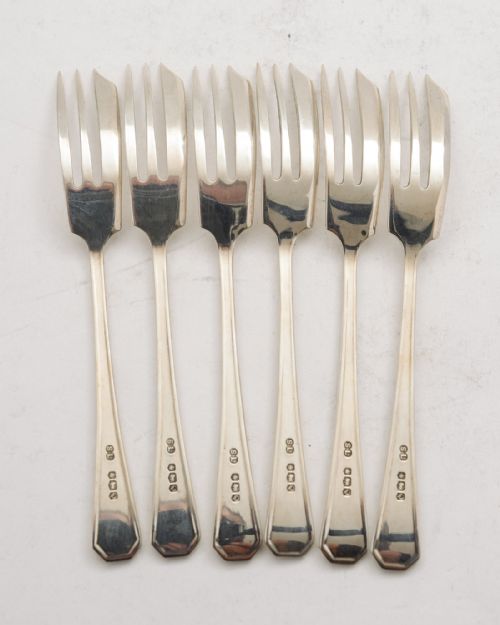 Nice Cased Set of 6 Silver Cake Forks - Sheffield 1958
