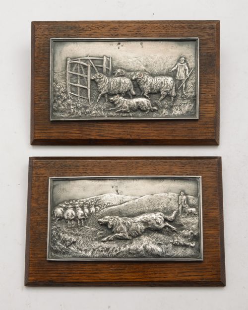 Unusual Pair Edwardian Shepherd Scene Plaques - circa 1905