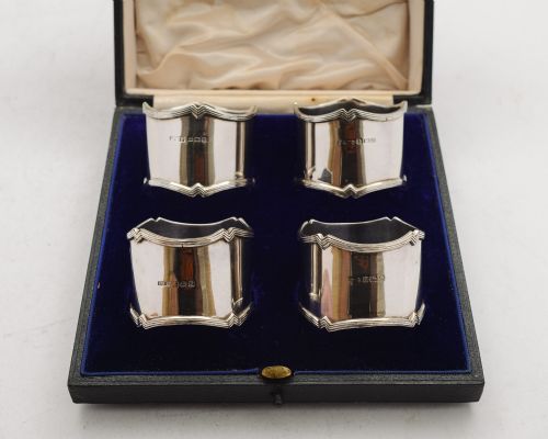 Nice Cased Set (4) Silver Napkin Rings - Birmingham 1914