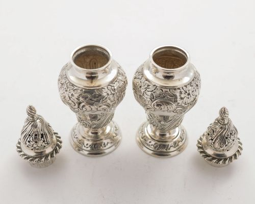 Gorgeous Pair Edwardian Silver Pepper Pots - London 1902