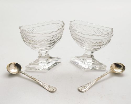 Nice Pair Edwardian Cut Glass Salts - circa 1905