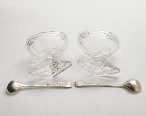 Nice Pair Edwardian Cut Glass Salts - circa 1905