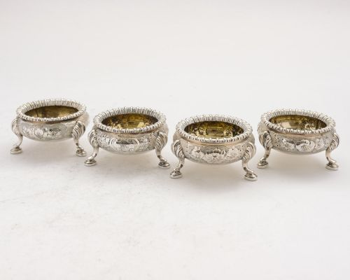 Lovely Set of 4 Silver Plated Victorian Elkington Salts - English Antique - 1861
