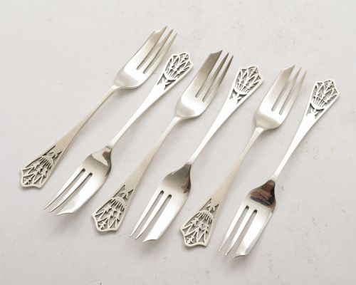 Nice Set of 6 Silver Cake Forks - Birmingham 1944
