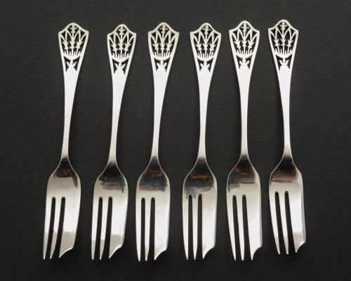Nice Set of 6 Silver Cake Forks - Birmingham 1944