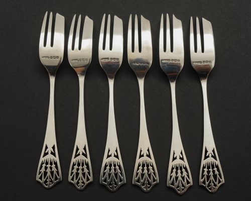 Nice Set of 6 Silver Cake Forks - Birmingham 1944