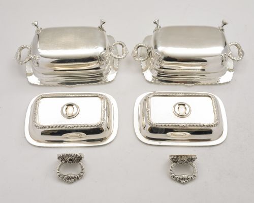 Lovely Pair Edwardian Small Silver Plated Entree Dishes - circa 1905
