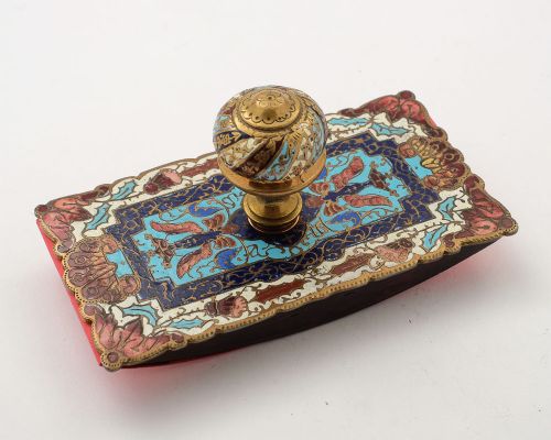 Beautiful French Brass Enamelled Desk Blotter - circa 1900