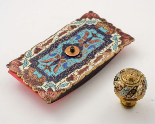 Beautiful French Brass Enamelled Desk Blotter - circa 1900