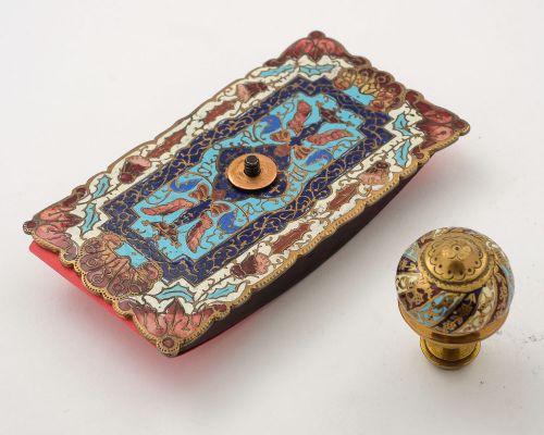 Beautiful French Brass Enamelled Desk Blotter - circa 1900