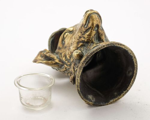 Unusual Victorian Brass Goats Head Ink Pot - circa 1880