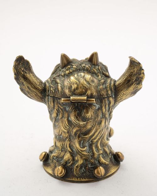 Unusual Victorian Brass Goats Head Ink Pot - circa 1880