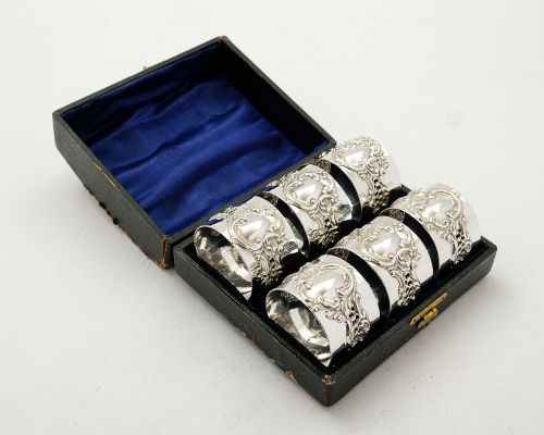Gorgeous Set Edwardian Silver Plated Napkin Rings - circa 1905