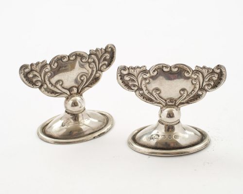 Lovely Pair Victorian Silver Menu Holders - Birmingham 1888