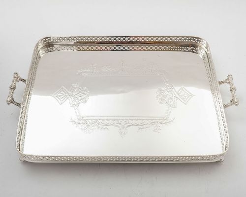Lovely Victorian Silver Plated Oblong Gallery Tray - circa 1890