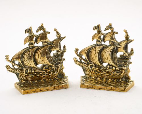 Nice Pair of Cast Brass Galleon Bookends - 1931
