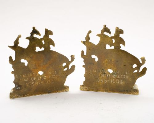 Nice Pair of Cast Brass Galleon Bookends - 1931