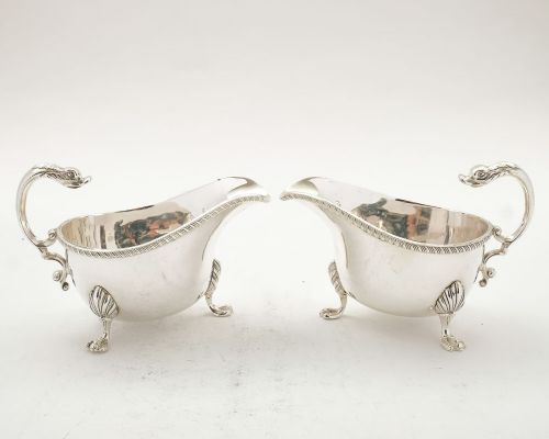 Unusual Pair Victorian Silver Plated Swan Necked Sauce Boats - circa 1890