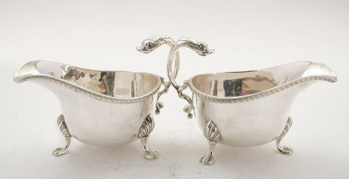 Unusual Pair Victorian Silver Plated Swan Necked Sauce Boats - circa 1890