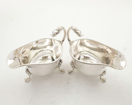 Unusual Pair Victorian Silver Plated Swan Necked Sauce Boats - circa 1890