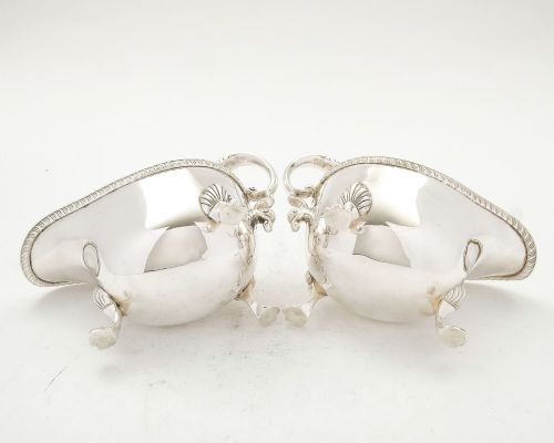 Unusual Pair Victorian Silver Plated Swan Necked Sauce Boats - circa 1890