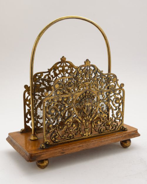 Gorgeous Victorian Brass & Oak Base Letter /Document Rack - Circa 1890