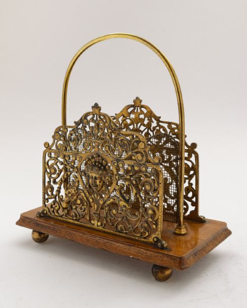 Gorgeous Victorian Brass & Oak Base Letter /Document Rack - Circa 1890