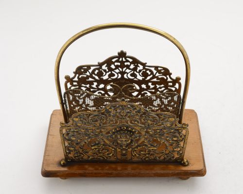 Gorgeous Victorian Brass & Oak Base Letter /Document Rack - Circa 1890